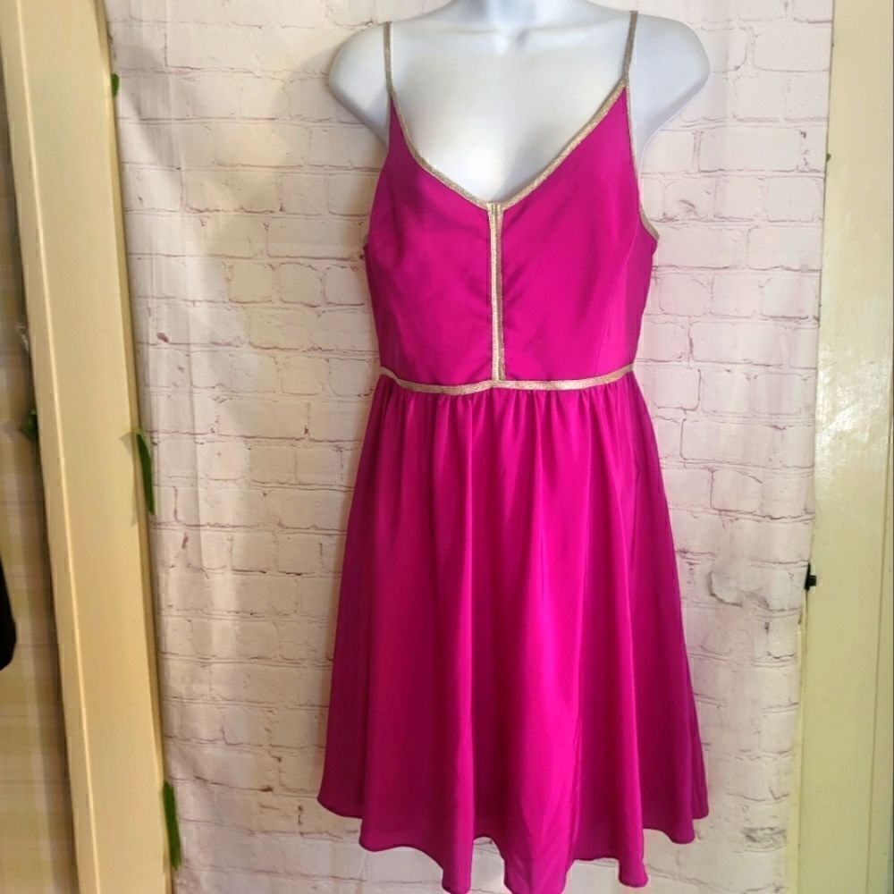 NWT Amanda Uprichard "Barbie Pink" Spaghetti Strap Silk Dress sz.M MSRP $229